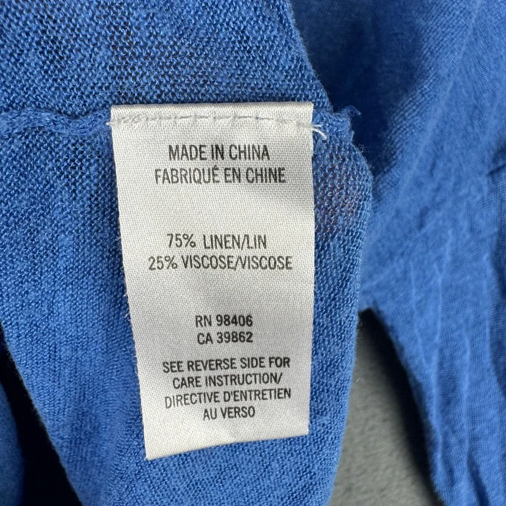 Theory Beylor C Sag Harbor Linen Blend Knit Top Blue 3/4 Sleeve Small F0313714